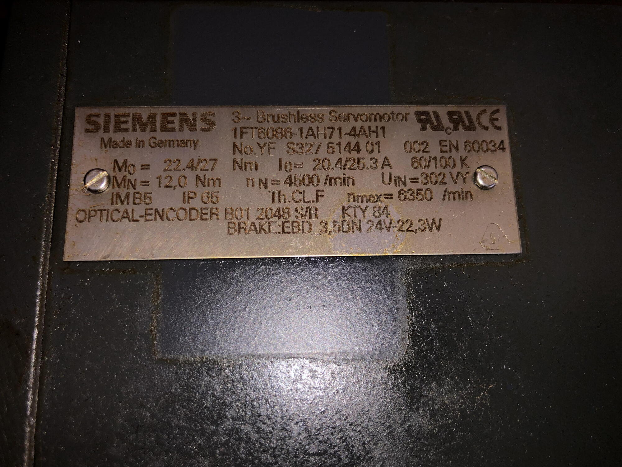 2001 SIEMENS 1FT6086-1AH71-4AH1 Electrical Equipment, Motors | New England Industrial Machinery