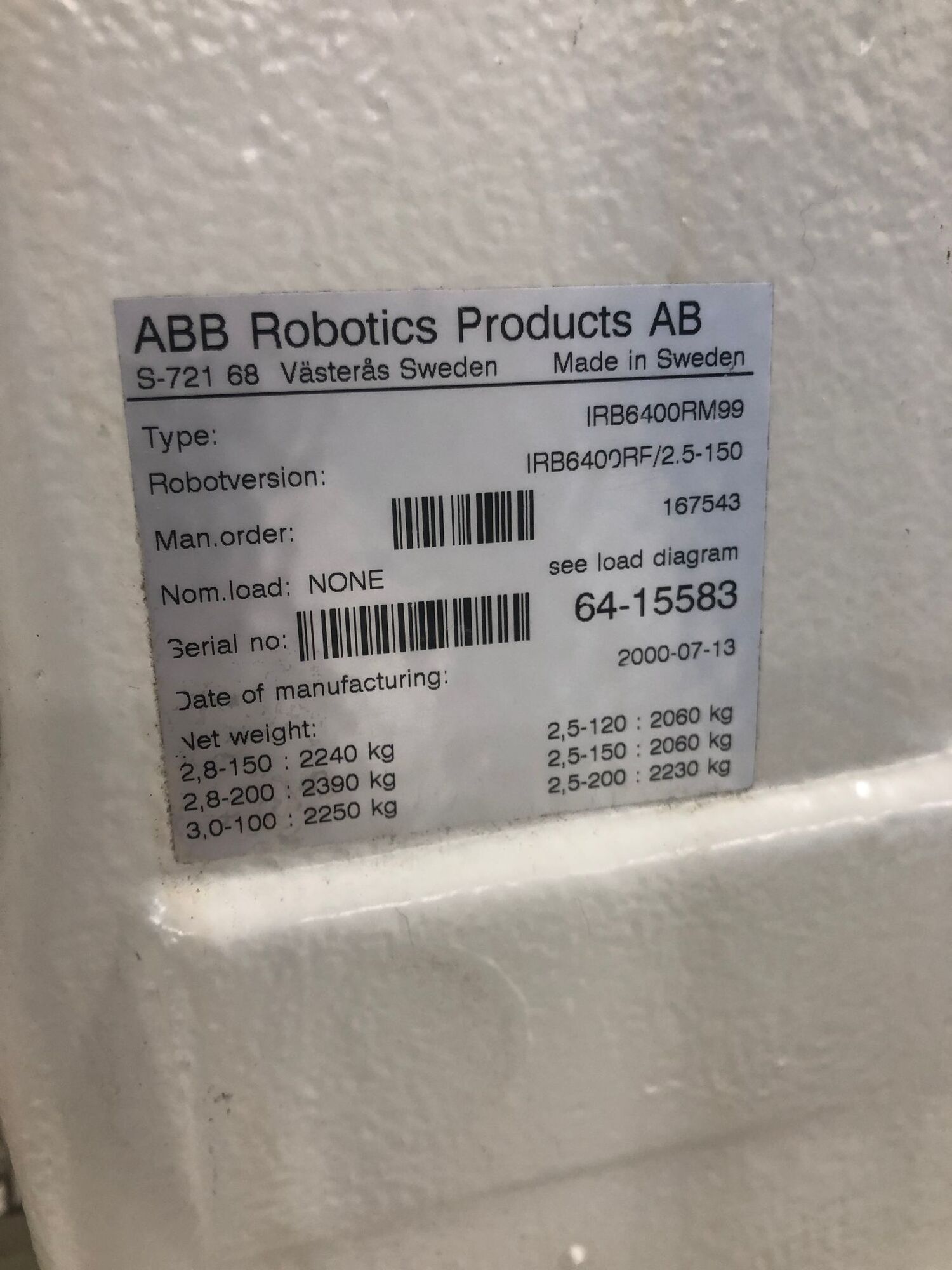 2000 ABB IRB6400RM99 Robots | New England Industrial Machinery